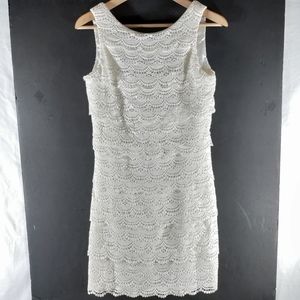 White House Black Market Layered Ruffled Lace Sheath Mini Dress 4 White Formal